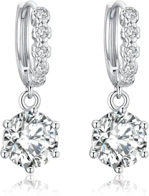 2-6CT Moissanite Hoop Earrings for Women, 6P D Color Ideal Cut 925 Sterling Silver Simulated Moissanite Dangle Earrings with Certificate of Authenticity