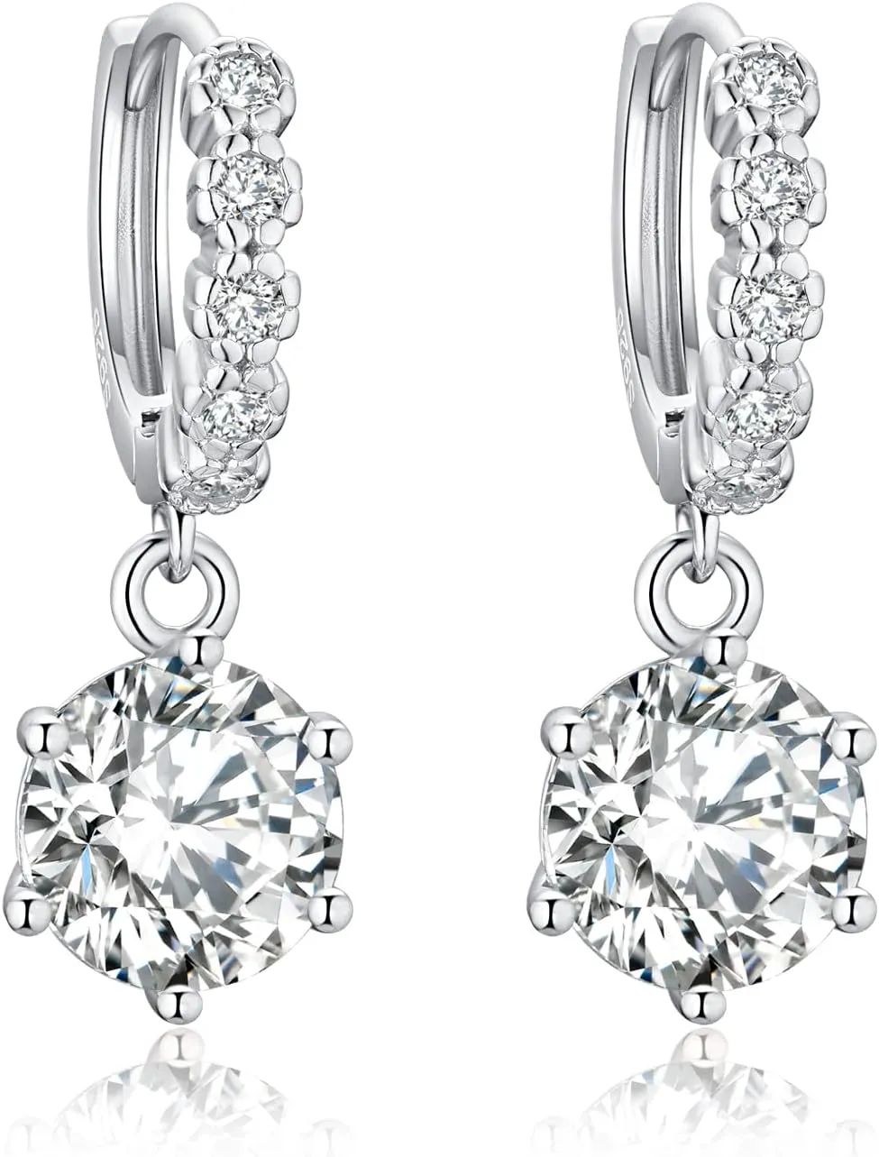 2-6CT Moissanite Hoop Earrings for Women, 6P D Color Ideal Cut 925 Sterling Silver Simulated Moissanite Dangle Earrings with Certificate of Authenticity
