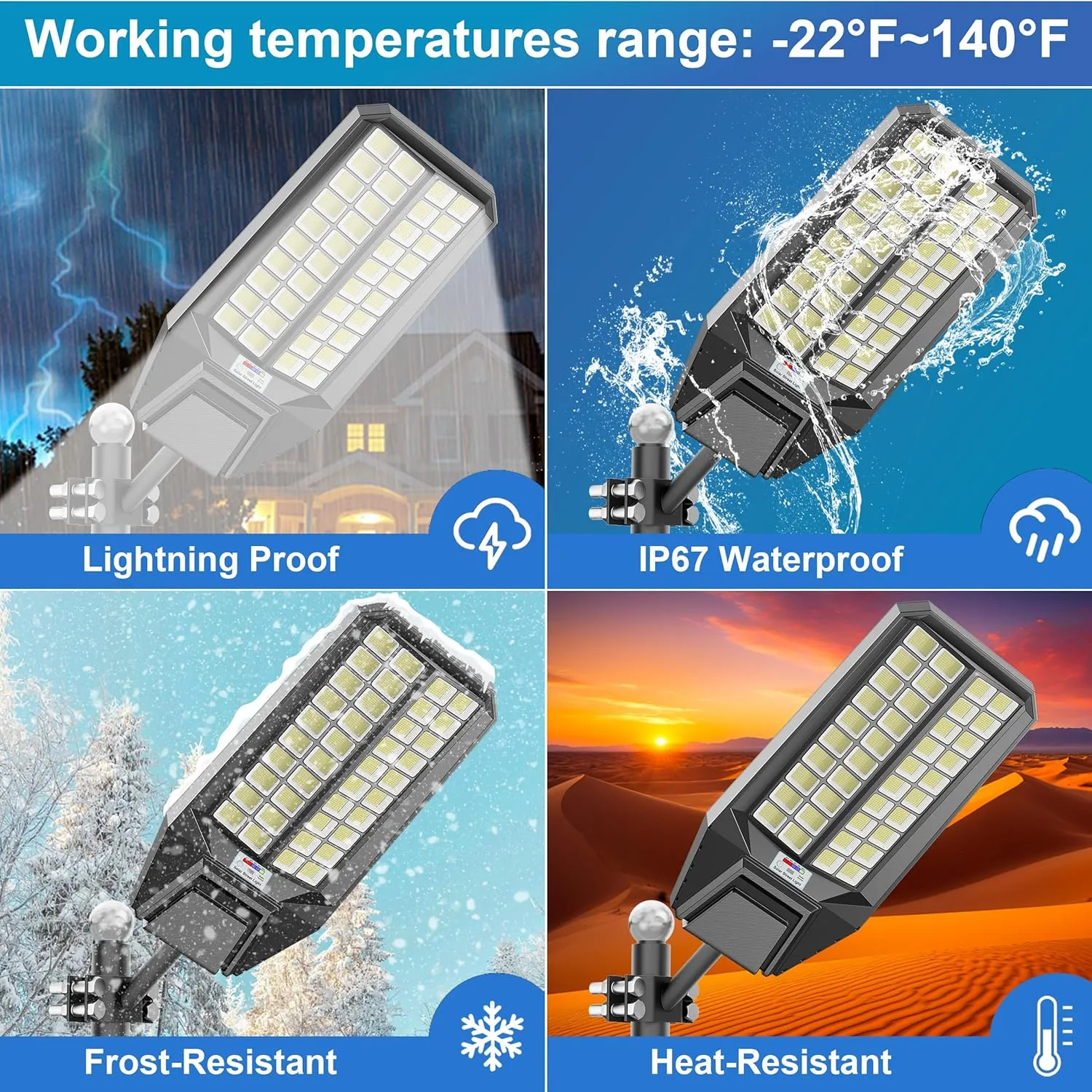 2-Pack 8000W Solar Street Light - 600000 Lumens, Dusk-to-Dawn, Waterproof, Ideal for Commercial & Outdoor Parking Lots - Energy-Efficient Solar-Powered, 3-Year Warranty