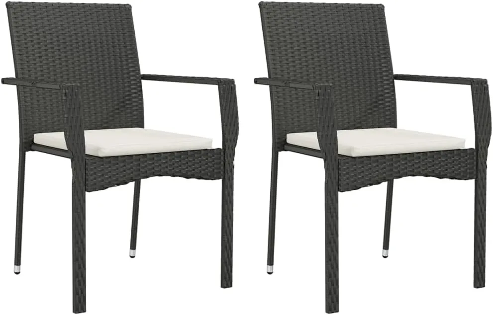 2-Piece Patio Chairs with Cushions, Black Poly Rattan Outdoor Lounge Chairs for Patio, Garden, Pool, and Backyard, Durable Steel Frame and Comfortable Seat