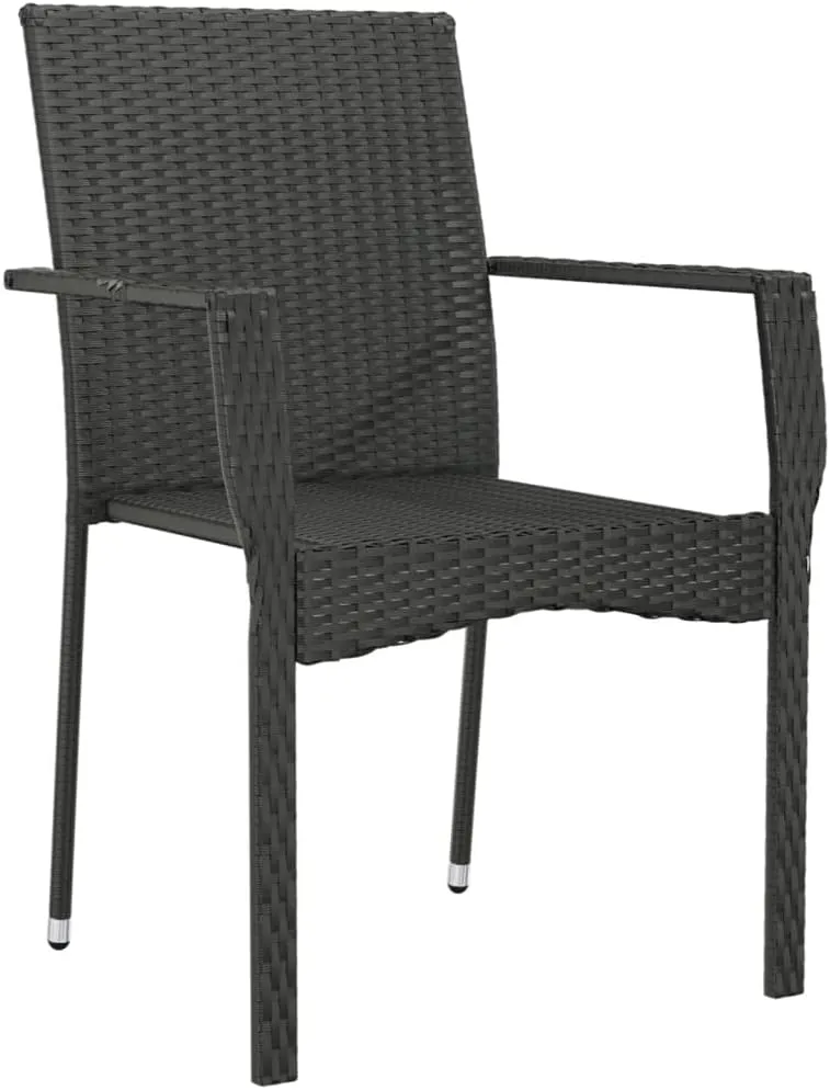 2-Piece Patio Chairs with Cushions, Black Poly Rattan Outdoor Lounge Chairs for Patio, Garden, Pool, and Backyard, Durable Steel Frame and Comfortable Seat