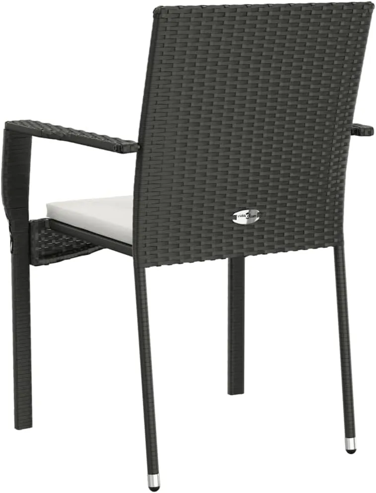 2-Piece Patio Chairs with Cushions, Black Poly Rattan Outdoor Lounge Chairs for Patio, Garden, Pool, and Backyard, Durable Steel Frame and Comfortable Seat