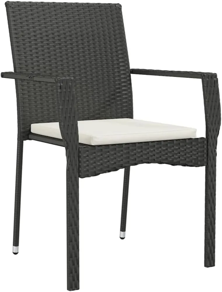 2-Piece Patio Chairs with Cushions, Black Poly Rattan Outdoor Lounge Chairs for Patio, Garden, Pool, and Backyard, Durable Steel Frame and Comfortable Seat