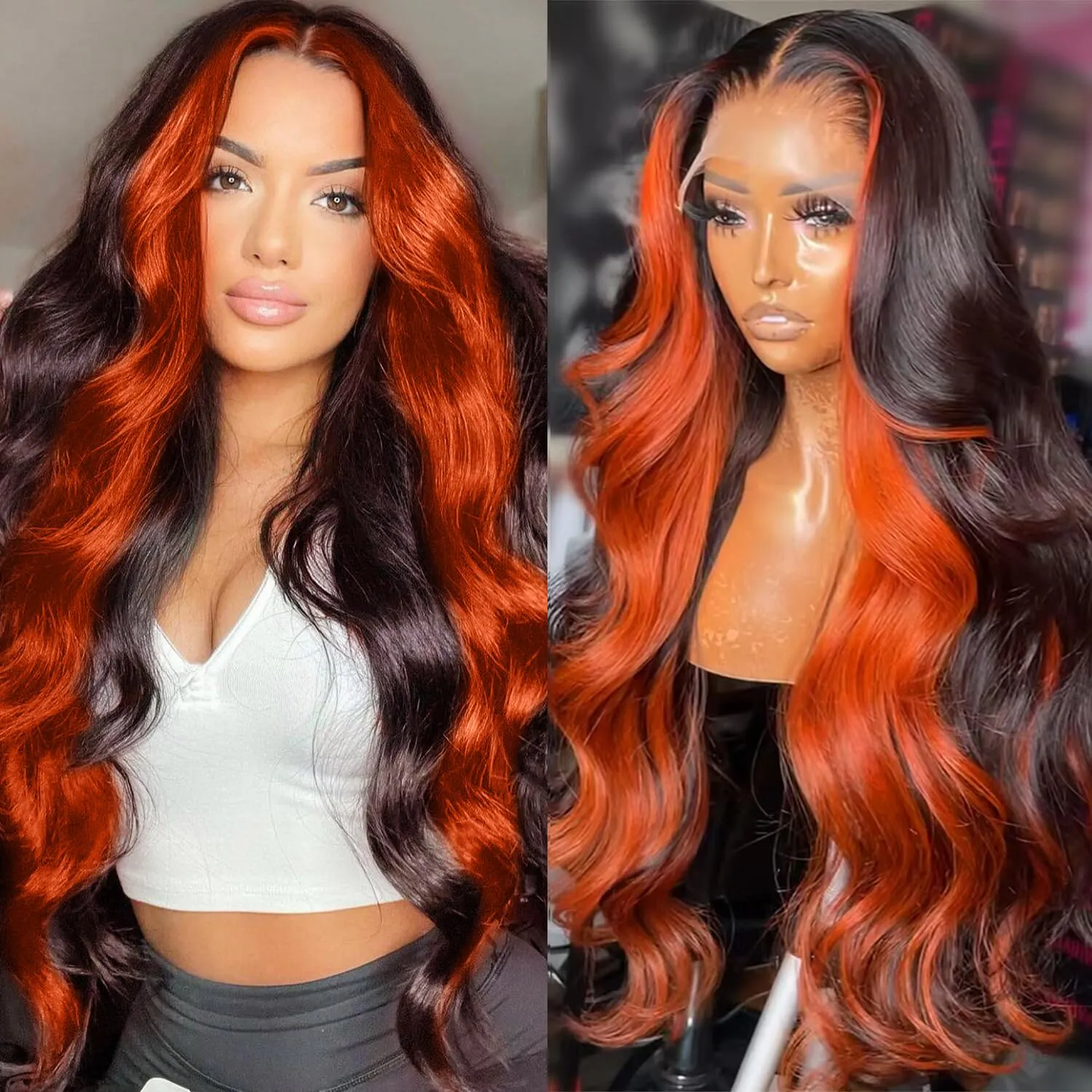 200% Density 13X6 Ginger Lace Front Wigs Human Hair Pre Plucked for Women Ombre 13X6 HD Transparent Ginger Orange Lace Front Wigs Human Hair Glueless Ginger Colored Wigs Human Hair (20Inch)