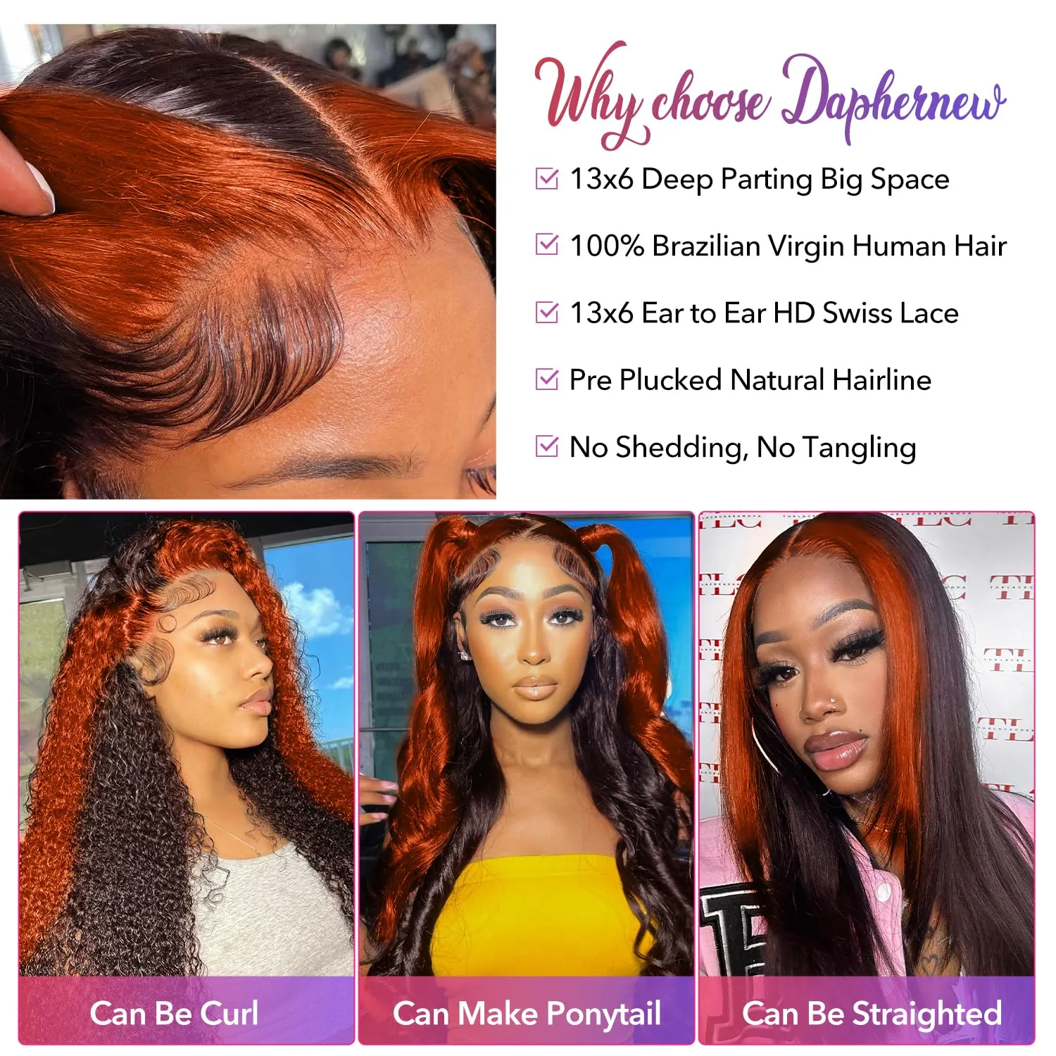 200% Density 13X6 Ginger Lace Front Wigs Human Hair Pre Plucked for Women Ombre 13X6 HD Transparent Ginger Orange Lace Front Wigs Human Hair Glueless Ginger Colored Wigs Human Hair (20Inch)