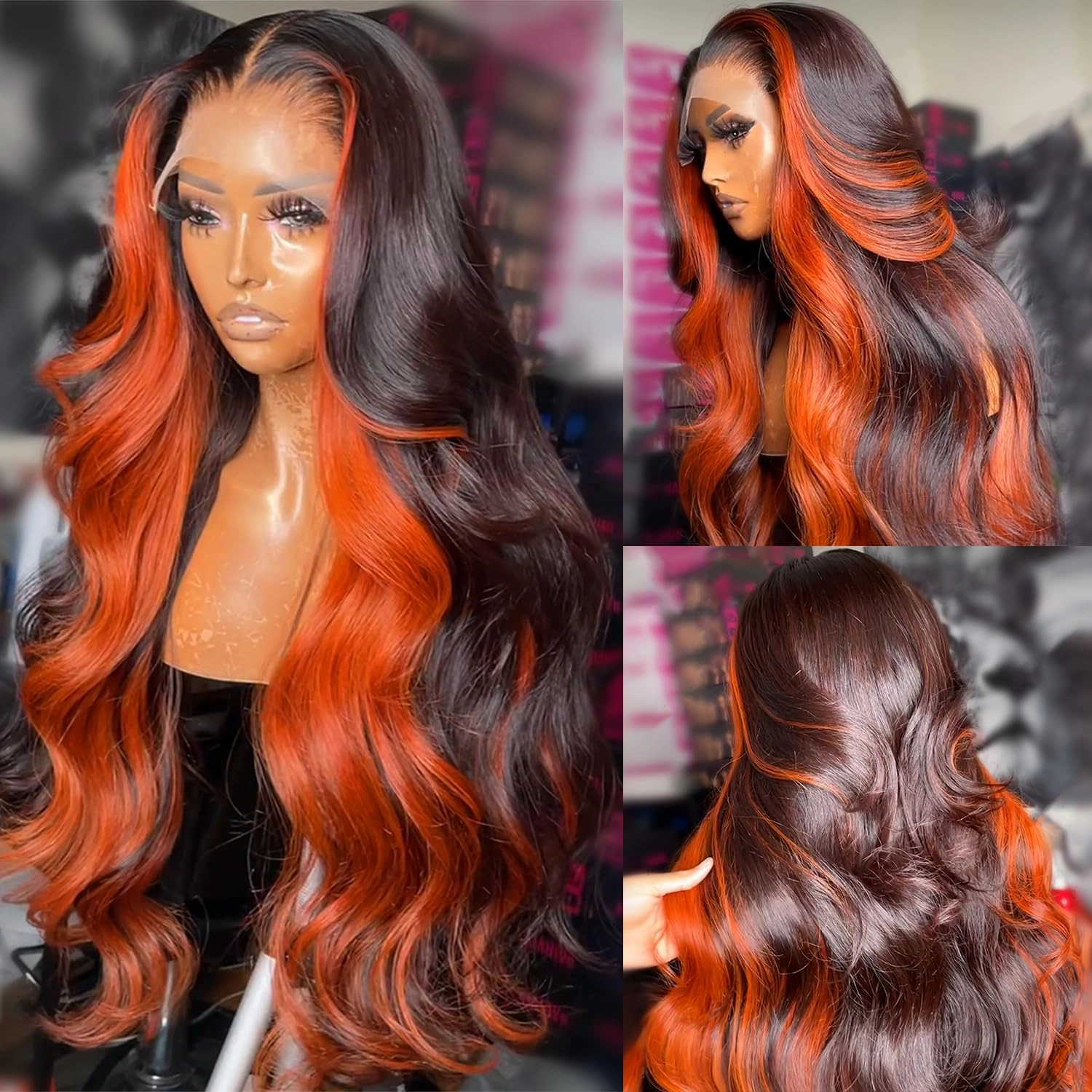 200% Density 13X6 Ginger 30 Inch Lace Front Wigs Human Hair Pre Plucked for Women Ombre 13X6 HD Transparent #350 Highlight Lace Front Wigs Human Hair Glueless Orange Colored Lace Front Wigs (30Inch)