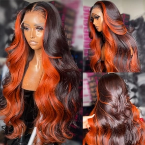 200% Density 13X6 Ginger 30 Inch Lace Front Wigs Human Hair Pre Plucked for Women Ombre 13X6 HD Transparent #350 Highlight Lace Front Wigs Human Hair Glueless Orange Colored Lace Front Wigs (30Inch)