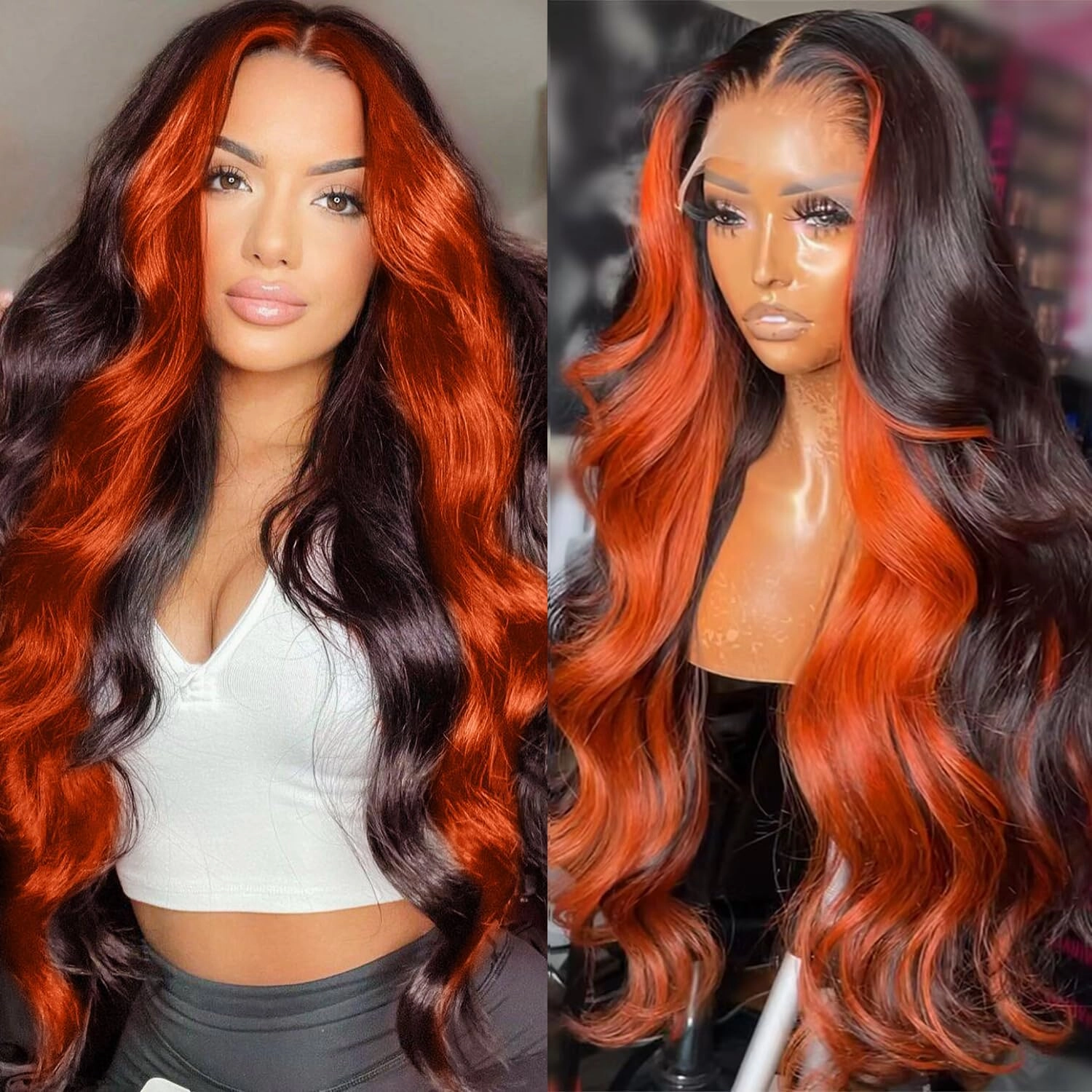 200% Density 13X6 Ginger 30 Inch Lace Front Wigs Human Hair Pre Plucked for Women Ombre 13X6 HD Transparent #350 Highlight Lace Front Wigs Human Hair Glueless Orange Colored Lace Front Wigs (30Inch)
