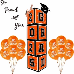 2025 Graduation Decorations Set - So Proud of You - Class of 2025 Balloon Boxes for Memorable Grad Party Supplies, Indoor/Outdoor Congrats Grad Home Door Décor Essentials（ orange and black）