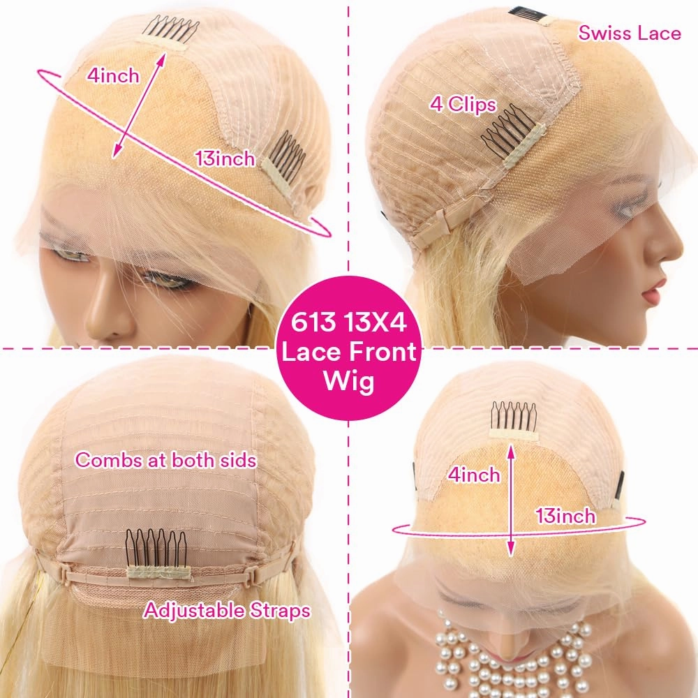 20 Inch 613 Lace Front Wig Human Hair, 13x4 Body Wave, Blonde Lace Front Wigs | Pre-Plucked with Baby Hair | 613 HD Lace Frontal Wig | Brazilian Virgin Human Hair | 180% Density Wigs