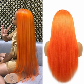 24 Inch 13x4 Orange Lace Front Wig - Straight Human Hair Wig for Women, Pre-Plucked with Baby Hair, 180% Density, Not Ginger