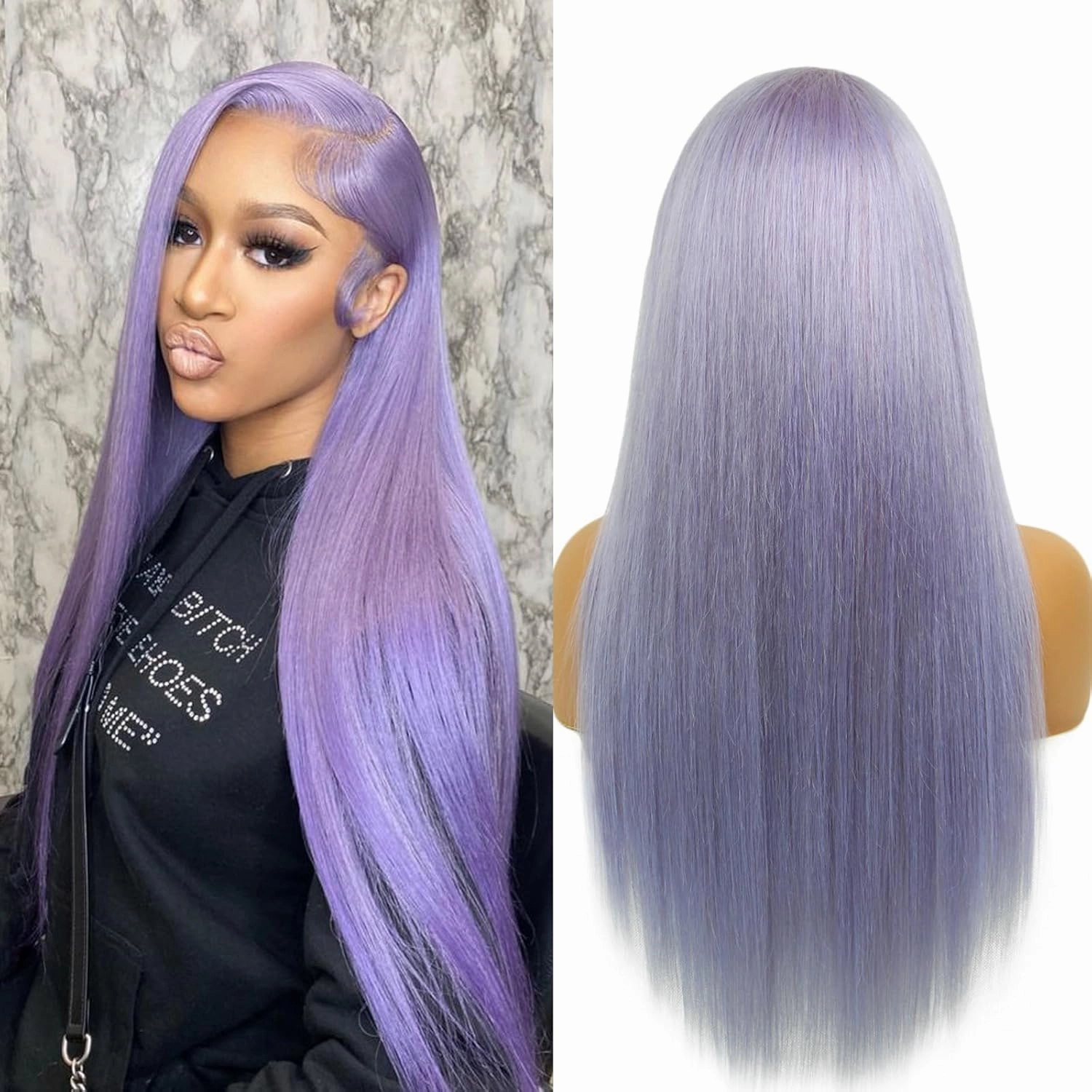 24 Inch Purple Straight Lace Front Wig - Pre-Plucked Glueless 13x4 HD Human Hair Wig for Women, 180% Density