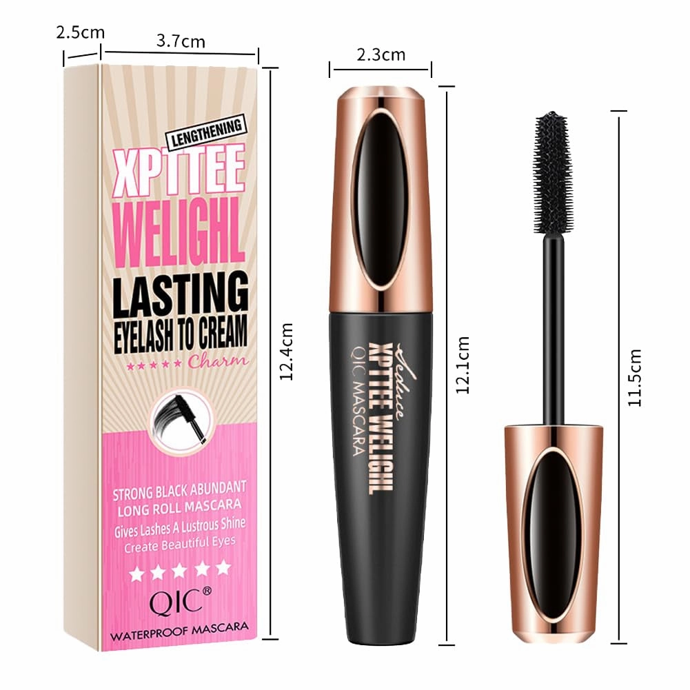 2 Pack 4D Silk Fiber Lash Mascara, Waterproof Smudge-Proof Long Lasting Black Mascara, Lengthening Thickening Curling Natural Eyelash Primer with Silicone Brush Head
