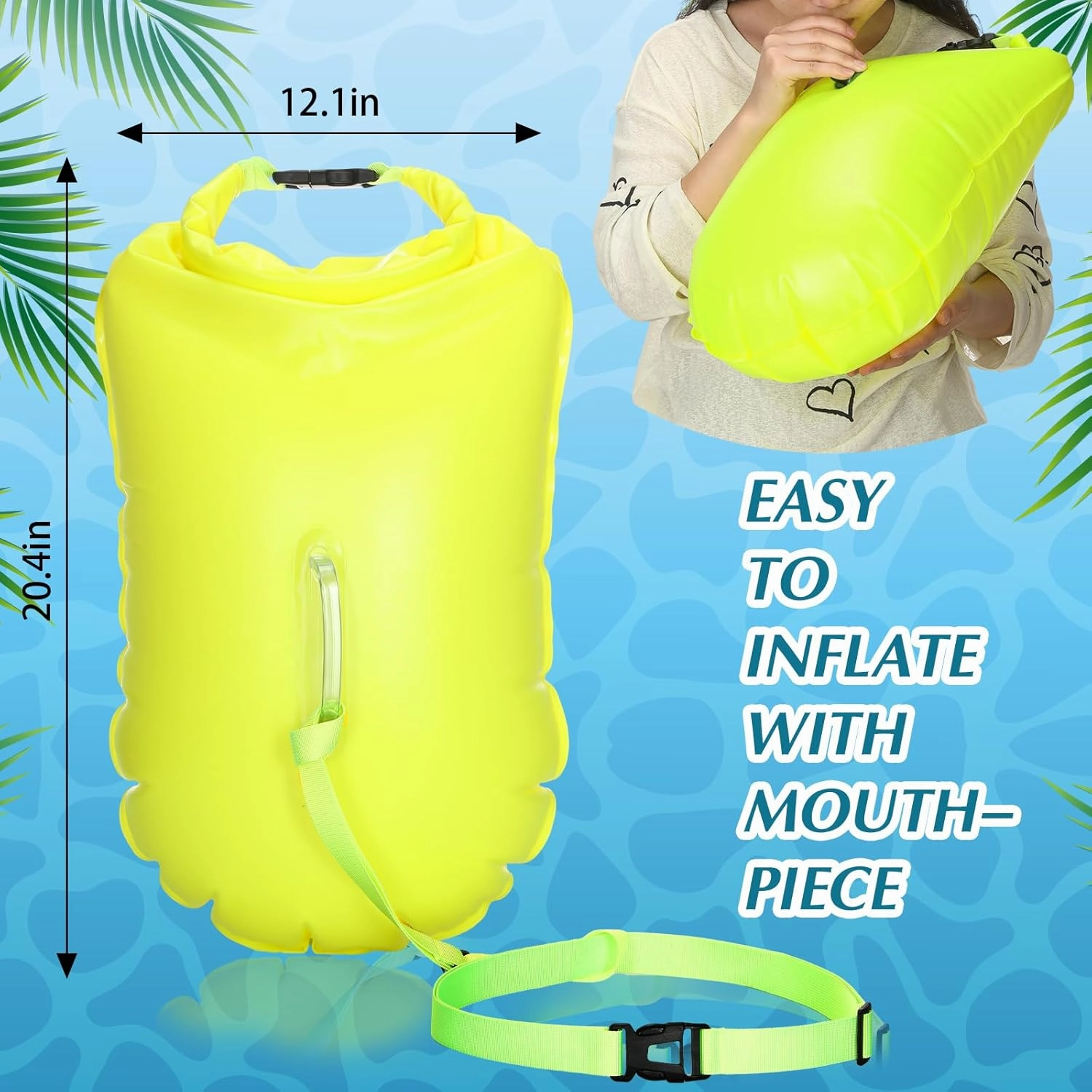 2 Pack Swim Buoy Swim Bubble Safety Float Highly Visible Buoy Float with Adjustable Waist Belt Watertight Dry Bag for Swimming Triathletes Train Kayakers Snorkeler