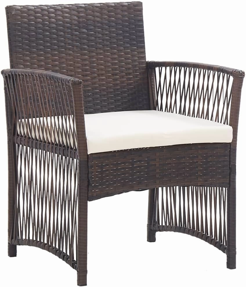 2-Piece Brown Patio Chairs with Cream Cushions Outdoor Lounge Furniture Set, PE Rattan & Steel Garden Armchairs All-Weather for Backyard Poolside Camping
