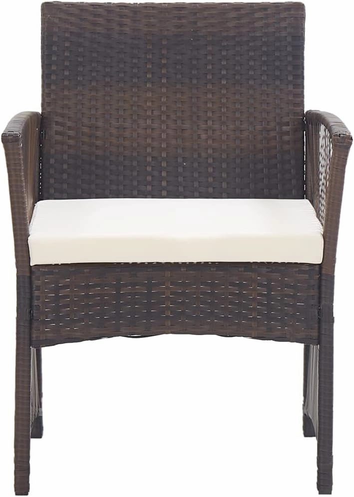 2-Piece Brown Patio Chairs with Cream Cushions Outdoor Lounge Furniture Set, PE Rattan & Steel Garden Armchairs All-Weather for Backyard Poolside Camping