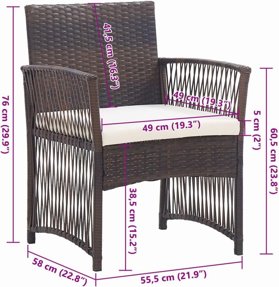 2-Piece Brown Patio Chairs with Cream Cushions Outdoor Lounge Furniture Set, PE Rattan & Steel Garden Armchairs All-Weather for Backyard Poolside Camping