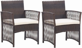 2-Piece Brown Patio Chairs with Cream Cushions Outdoor Lounge Furniture Set, PE Rattan & Steel Garden Armchairs All-Weather for Backyard Poolside Camping
