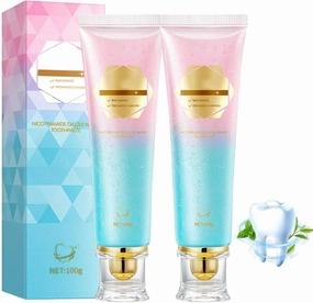 2PC Niacinamide Whitening Toothpaste,Radiant Whitening Toothpaste for Sensitive Teeth,Stain Remover for Coffee & Wine,Enamel Strengthening,Fresh Breath Deep Cleaning Care