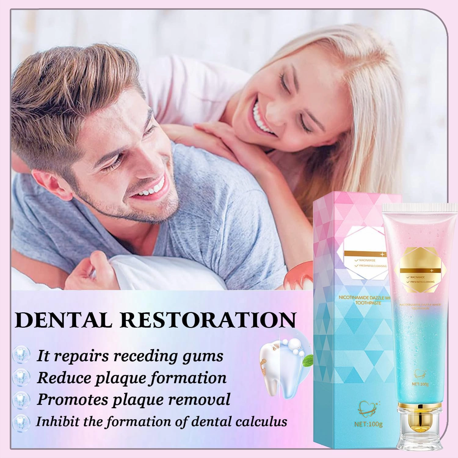 2PC Niacinamide Whitening Toothpaste,Radiant Whitening Toothpaste for Sensitive Teeth,Stain Remover for Coffee & Wine,Enamel Strengthening,Fresh Breath Deep Cleaning Care
