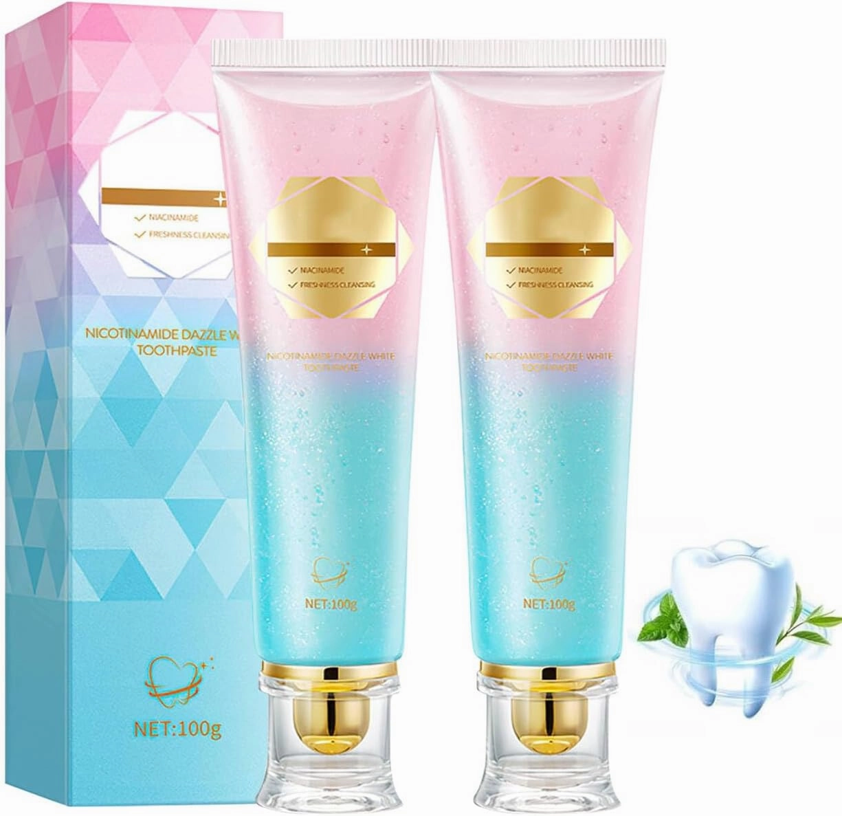 2PC Niacinamide Whitening Toothpaste,Radiant Whitening Toothpaste for Sensitive Teeth,Stain Remover for Coffee & Wine,Enamel Strengthening,Fresh Breath Deep Cleaning Care