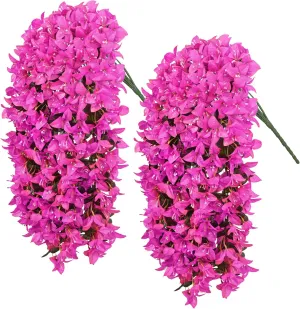 2Pcs UV Resistant Artificial Flowers for Outdoors, Realistic Faux Silk Bougainvillea Flowers, Fake Hanging Plants for Porch Patio Balcony Decoration (Purple)