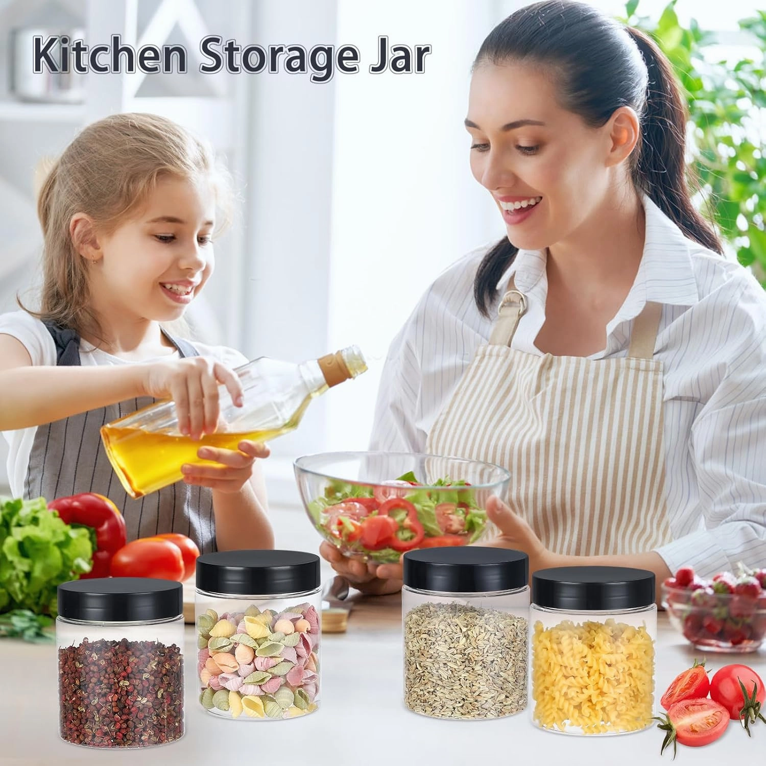 36PCS16OZ Plastic Jars with Screw On Lids, Pen and Labels Refillable Empty Round Slime Cosmetics Containers for Storing Dry Food, Makeup, Slime, Honey Jam, Cream, Butter, Lotion (matte black)