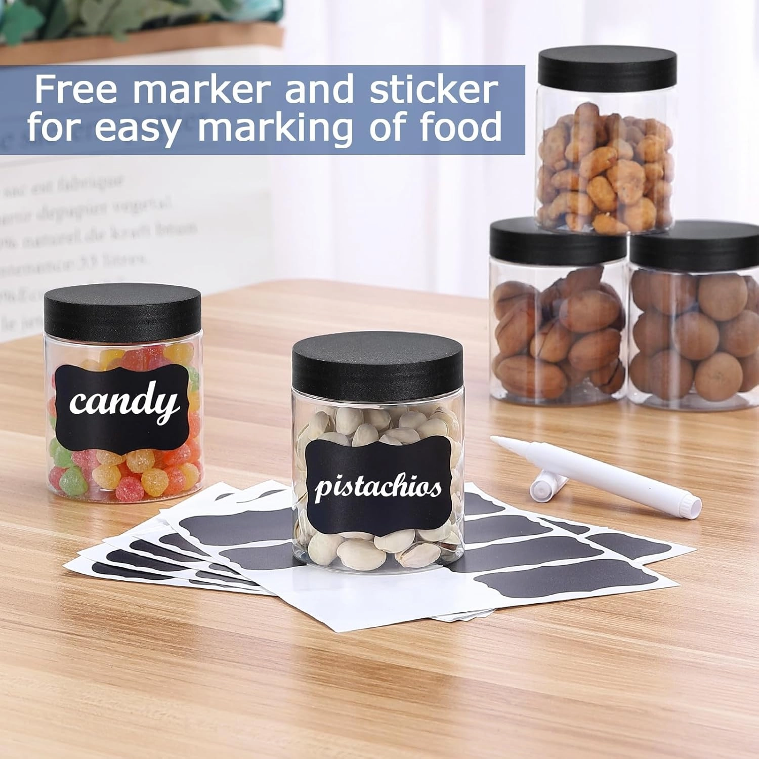 36PCS 8OZ Plastic Jars with Screw On Lids, Pen and Labels Refillable Empty Round Slime Cosmetics Containers for Storing Dry Food, Makeup, Slime, Honey Jam, Cream, Butter, Lotion (Black)