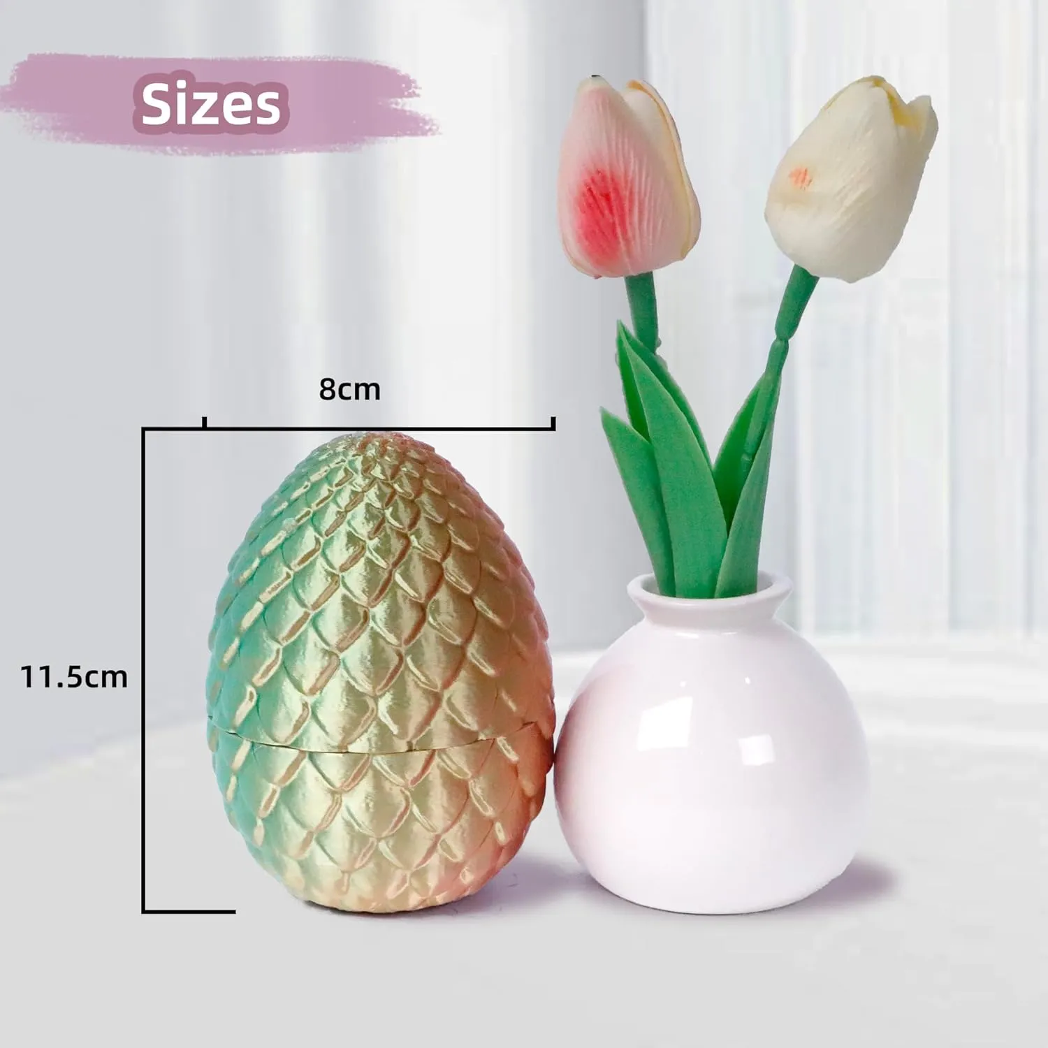 3D Printed Flying Dragon in Egg - Dino Egg with 9" Winged Dragon Inside, Colorful Fidget Toy, Birthday Gift, Flexible Desk Pet Figure, Mystery Dinosaur Eggs (Green Fuchsia Gold)