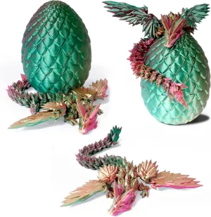 3D Printed Flying Dragon in Egg - Dino Egg with 9" Winged Dragon Inside, Colorful Fidget Toy, Birthday Gift, Flexible Desk Pet Figure, Mystery Dinosaur Eggs (Green Fuchsia Gold)