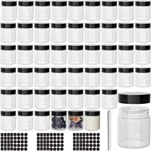 4 oz Clear Plastic Round Jars with Black Lids, 50pcs 4oz 120ml Leak-Proof Wide-Mouth Cosmetic Storage Containers for Kitchen Use, Beauty Products, Cream, Scrubs, Bath Salt and More