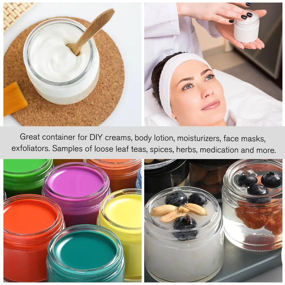 4 oz Glass Jars with Lids, 16 Pack Clear Cream Jars with Lids, White Labels & Inner Liners, Empty Round Slime Containers for Cream, Lotion-Clear