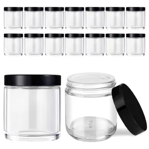 4 oz Glass Jars with Lids, Tecohouse 16 pack Clear Glass Jars with Black Lids & Inner Liners, Mini Travel Sample Containers for Slime, Makeup, Cream, Lotion, Cosmetic