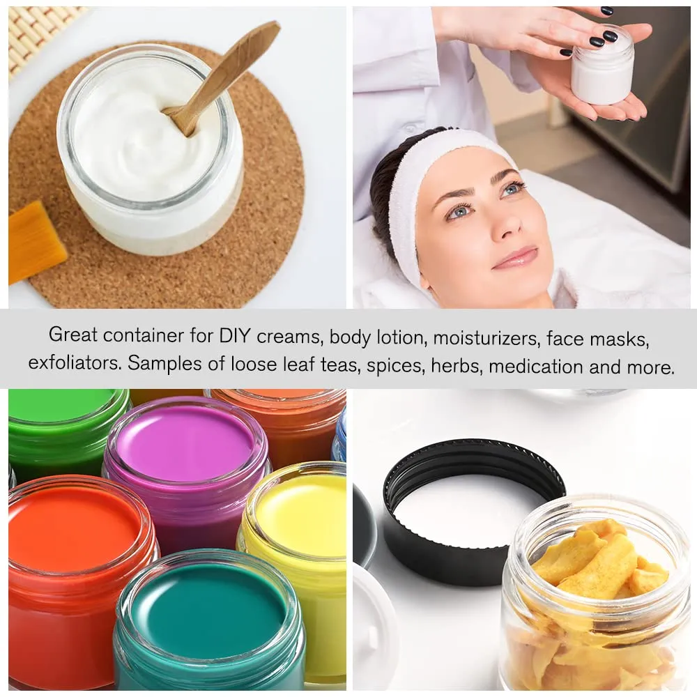 4 oz Glass Jars with Lids, Tecohouse 16 pack Clear Glass Jars with Black Lids & Inner Liners, Mini Travel Sample Containers for Slime, Makeup, Cream, Lotion, Cosmetic