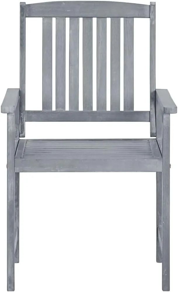 4-Piece Gray Solid Acacia Wood Patio Chairs Set with Cream Cushions Outdoor Furniture for Backyard Poolside Lounge Camping Beach
