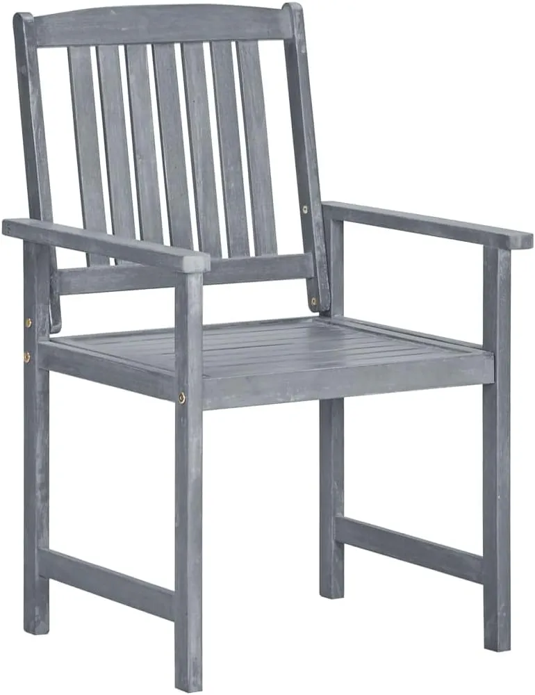 4-Piece Gray Solid Acacia Wood Patio Chairs Set with Cream Cushions Outdoor Furniture for Backyard Poolside Lounge Camping Beach