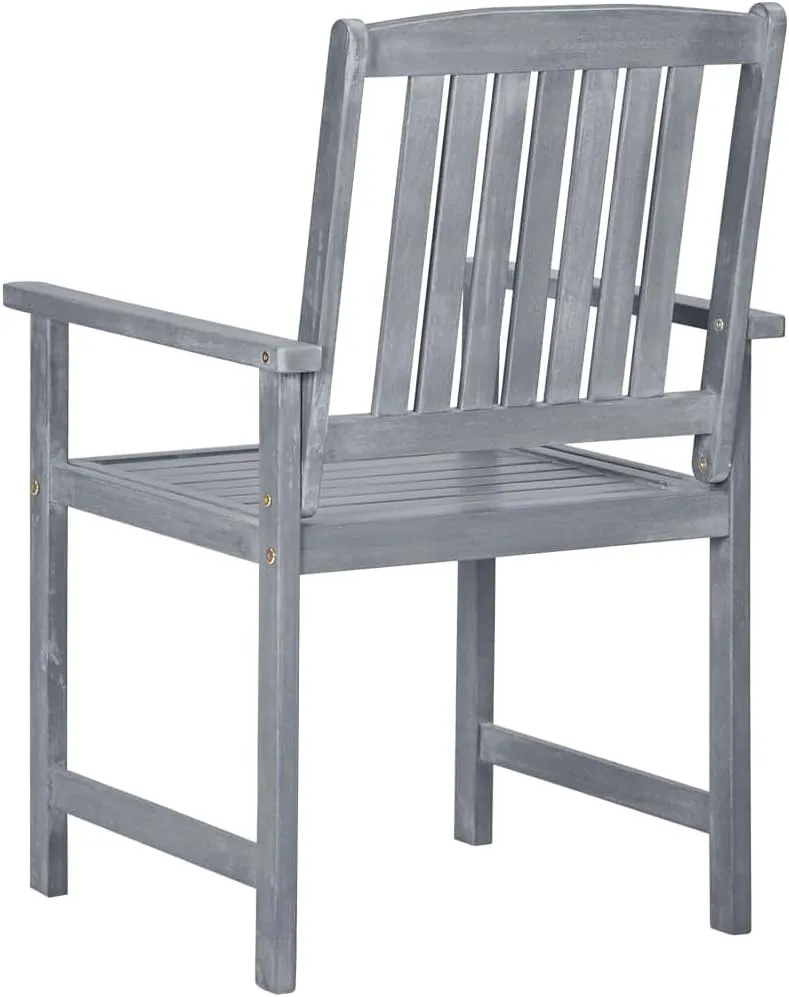 4-Piece Gray Solid Acacia Wood Patio Chairs Set with Cream Cushions Outdoor Furniture for Backyard Poolside Lounge Camping Beach