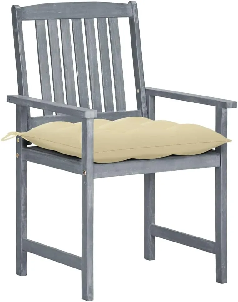 4-Piece Gray Solid Acacia Wood Patio Chairs Set with Cream Cushions Outdoor Furniture for Backyard Poolside Lounge Camping Beach