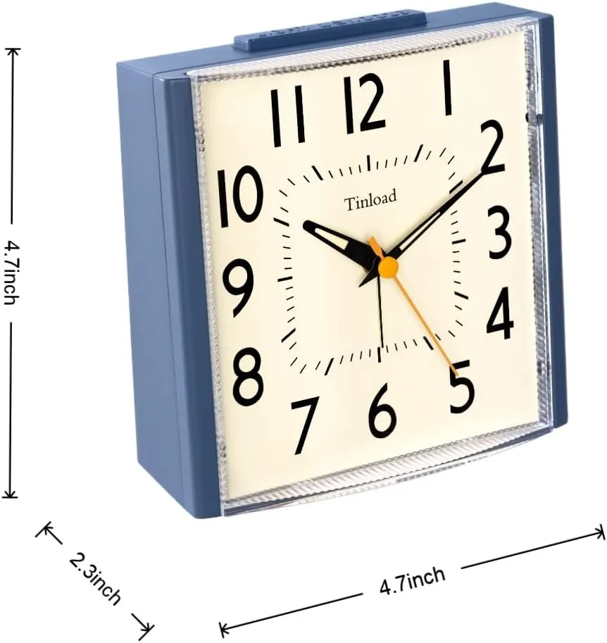 4.7" Large Vintage Retro Analog Alarm Clock, Super Silent Non Ticking Clock with Manual Light, Snooze, Battery Operated, Simply Design, for Living Room, Bedroom, Bedside, Desk, Gift Clock