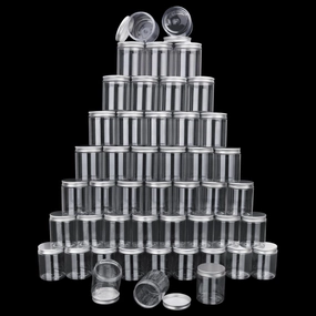 48 Packs 8.8oz (250 ml) Clear Plastic Jars with Silver Lids, Cosmetic Containers jars with Wide-Mouth for slime, beads, rhinestones, sequins Cosmetics, Lotion, Cream, Ointments and More