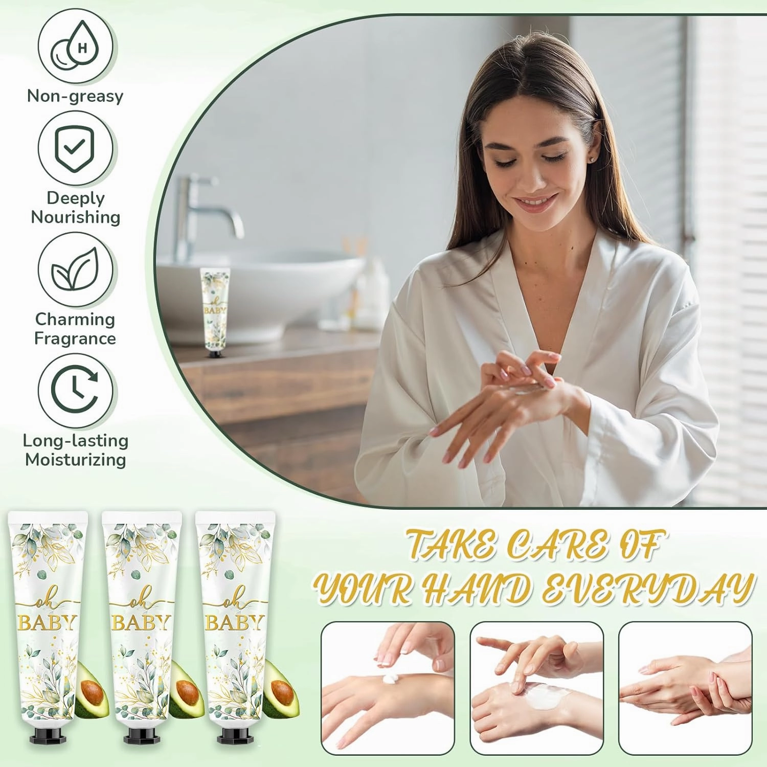 48 Sets Baby Shower Hand Cream Bulk Sage Greenery Baby Shower Favors Bridal Thank You Hand Cream for Guests Travel Size Lotion with Organza Bags