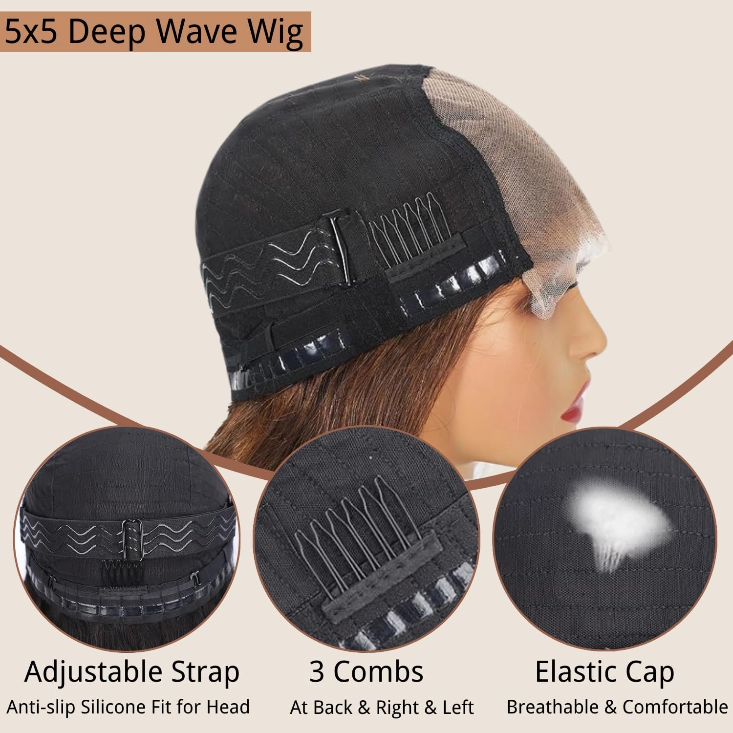 4/27 Glueless Wigs Human Hair Pre Plucked Pre Cut, Highlight Ombre Deep Wave Wigs, 5x5 HD Lace Closure, No Glue Ready to Wear Wig for Women, Soft, Beginners Friendly, 200 Density, 24 Inch