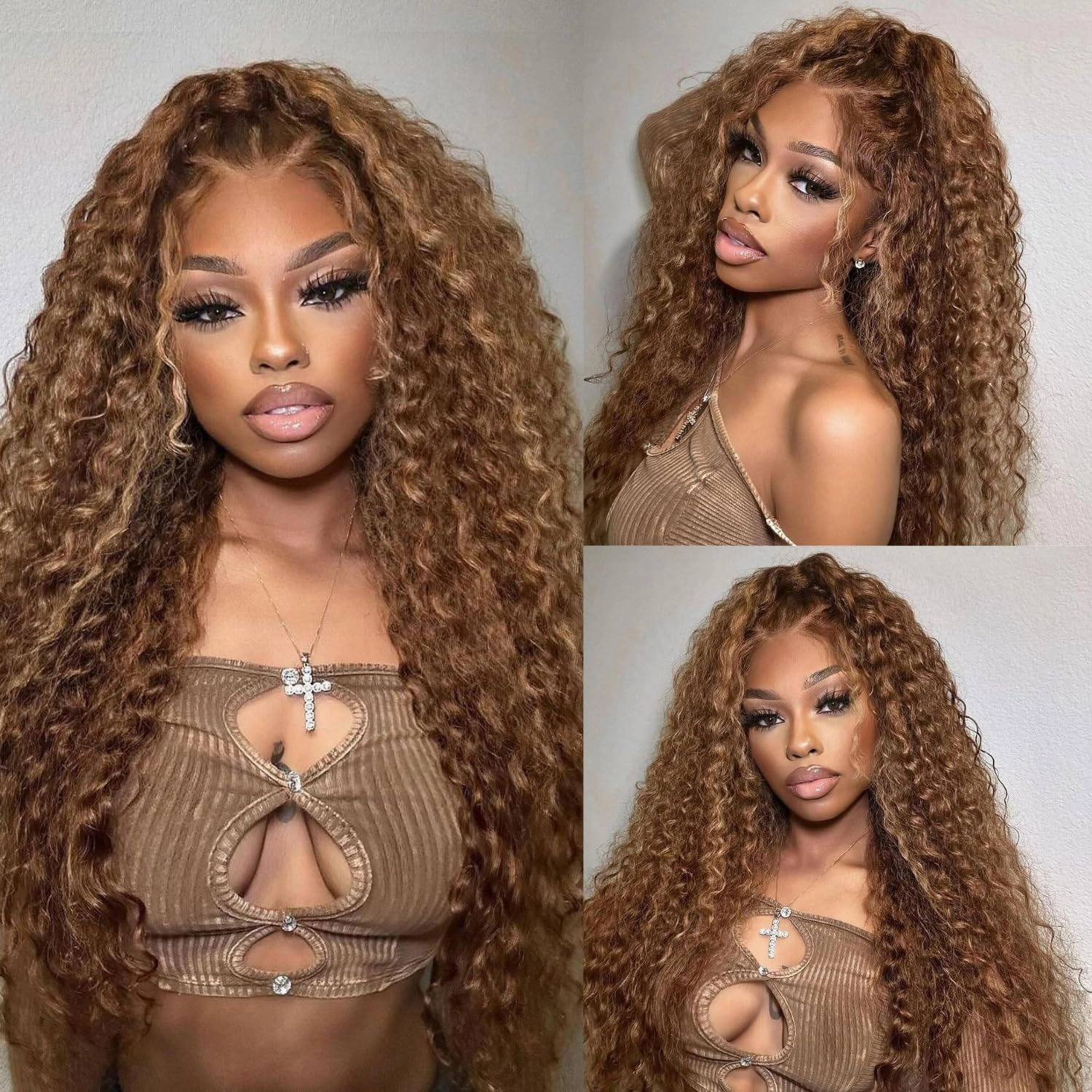 4/27 Glueless Wigs Human Hair Pre Plucked Pre Cut, Highlight Ombre Deep Wave Wigs, 5x5 HD Lace Closure, No Glue Ready to Wear Wig for Women, Soft, Beginners Friendly, 200 Density, 24 Inch