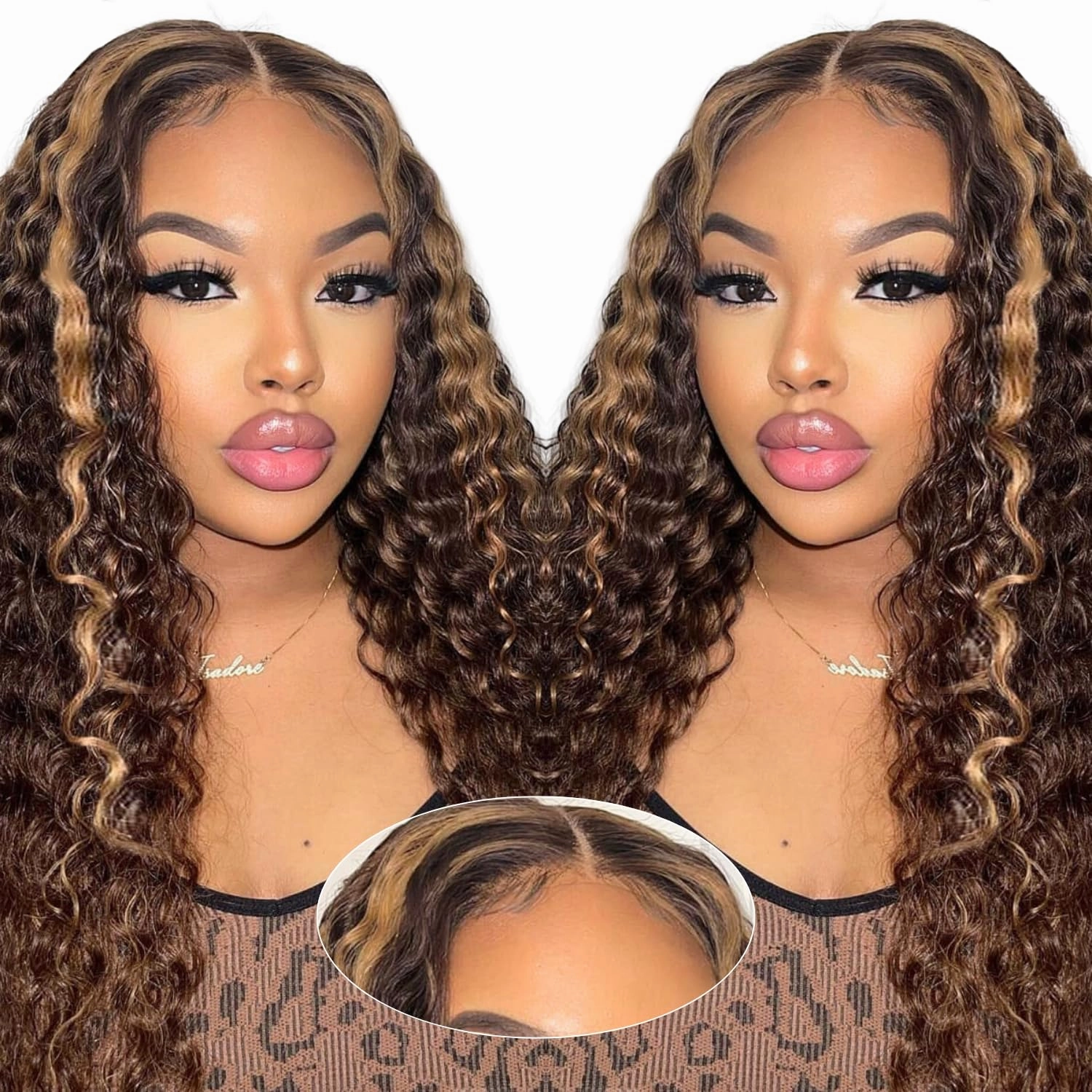 4/27 Glueless Wigs Human Hair Pre Plucked Pre Cut, Highlight Ombre Deep Wave Wigs, 5x5 HD Lace Closure, No Glue Ready to Wear Wig for Women, Soft, Beginners Friendly, 200 Density, 24 Inch