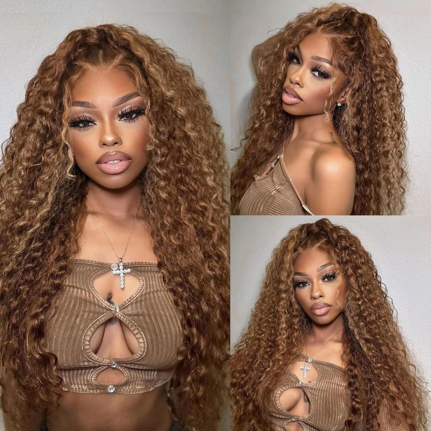 4/27 Glueless Wigs Human Hair Pre Plucked Pre Cut, Highlight Ombre Deep Wave Wigs, 5x5 HD Lace Closure, No Glue Ready to Wear Wig for Women, Soft, Beginners Friendly, 200 Density, 30 Inch