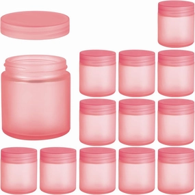 4OZ Glass Jars with Lids, Hoa Kinh Small Glass Jars, 12 Pack Empty Round Canning Storage Jars Containers for Storing Lotions, Powders, and Ointments (4oz-12Pack-Frosted Pink)