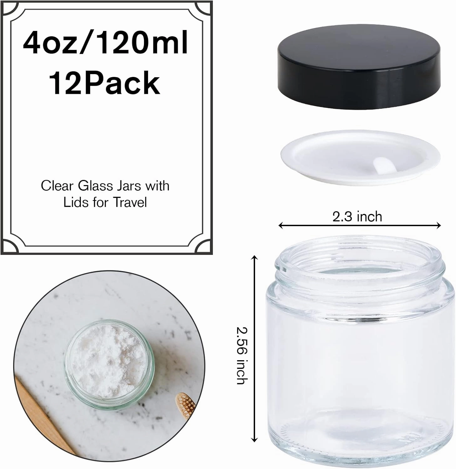 4OZ Glass Jars with Lids, Hoa Kinh Small Glass Jars, 12 Pack Empty Round Canning Storage Jars Containers for Storing Lotions, Powders, and Ointments