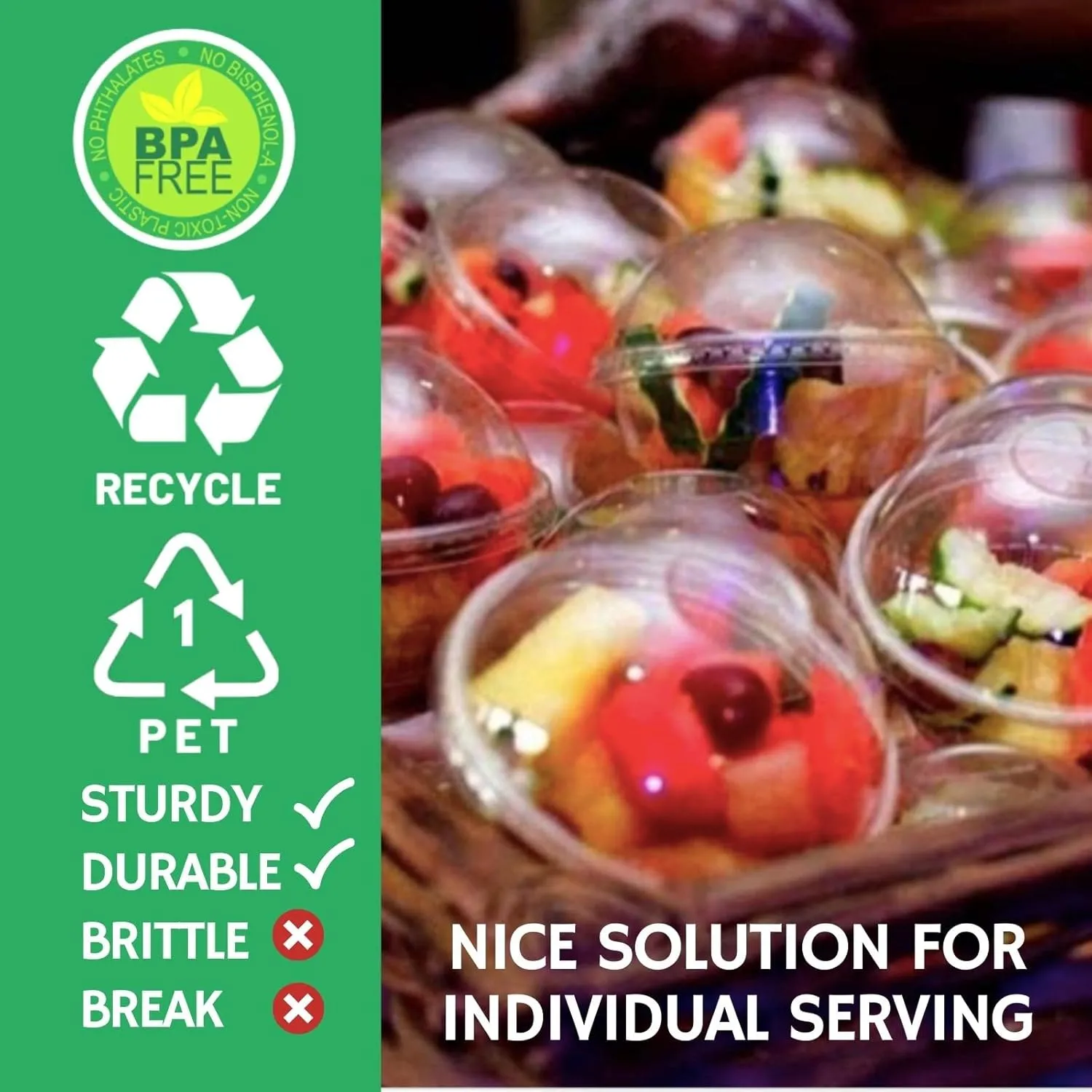 5 oz Clear Plastic Parfait Cups with Dome Lids (NO HOLE) & Sporks, (50 Sets) Disposable Plastic Cups/Bowls for Cereal Parfait, Pudding, Jello, Ice Cream, Yogurt, Dessert, On The Go Plastic Fruit Cup