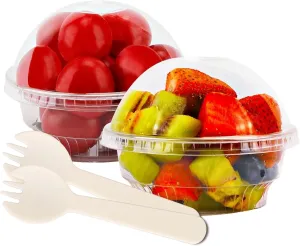 5 oz Clear Plastic Parfait Cups with Dome Lids (NO HOLE) & Sporks, (50 Sets) Disposable Plastic Cups/Bowls for Cereal Parfait, Pudding, Jello, Ice Cream, Yogurt, Dessert, On The Go Plastic Fruit Cup