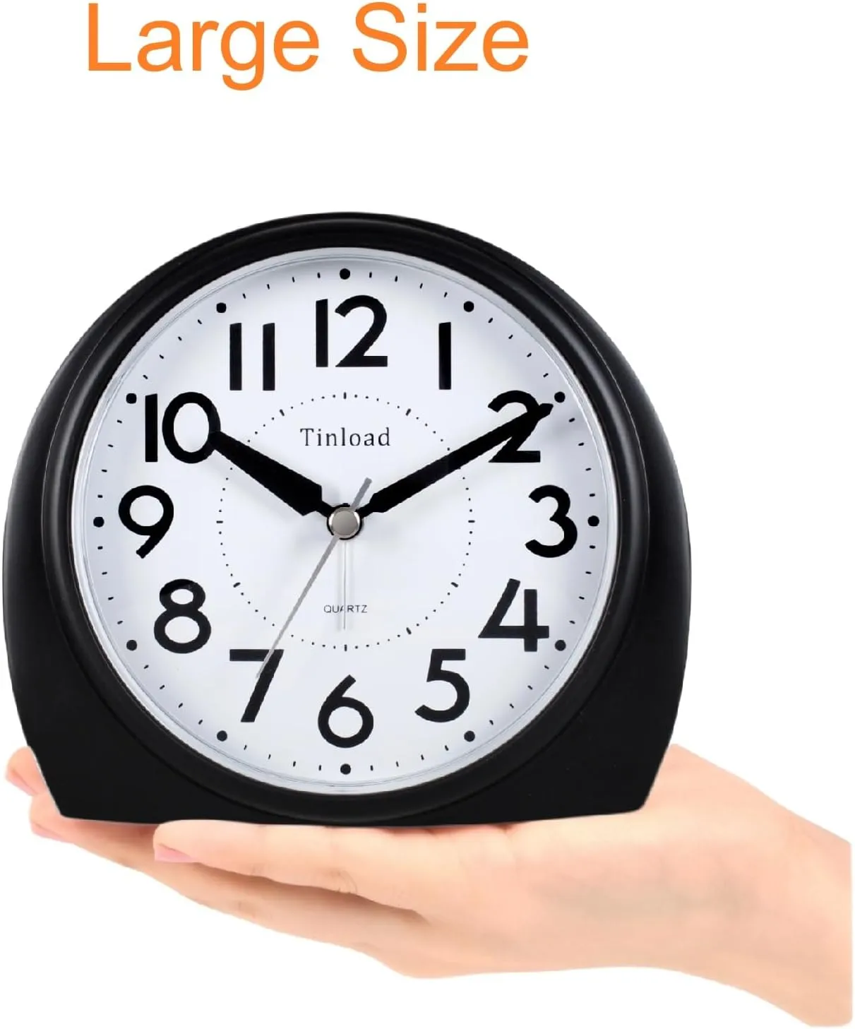5.5" Extra Large Analog Alarm Clock Silent Non Ticking, Gentle Wake, Beep Sounds, Increasing Volume, Battery Operated Snooze and Manual Light, Easy Set, Black (Best for Elder)